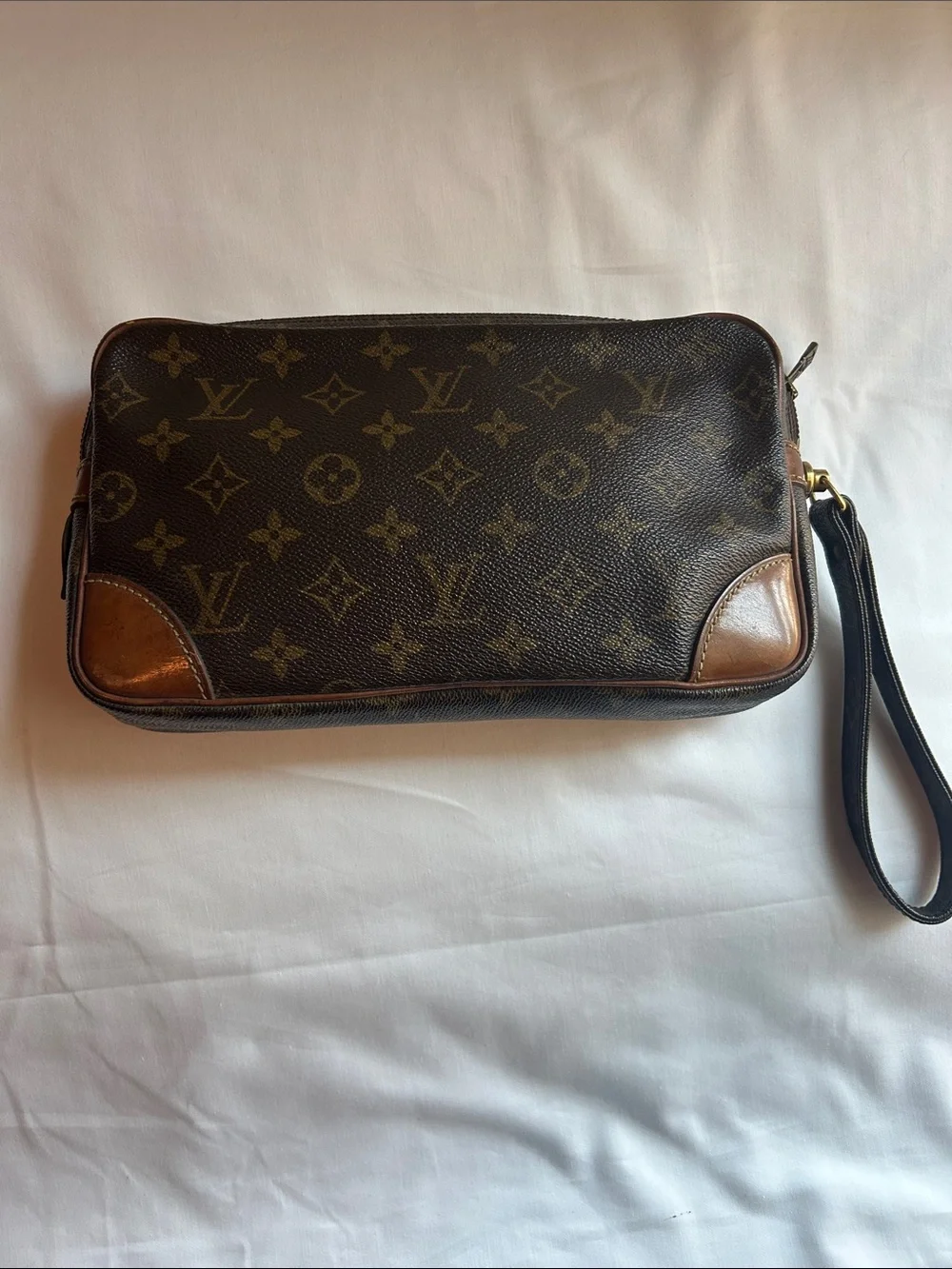 Louis Vuitton Monogram Wristlet in Brown and Tan